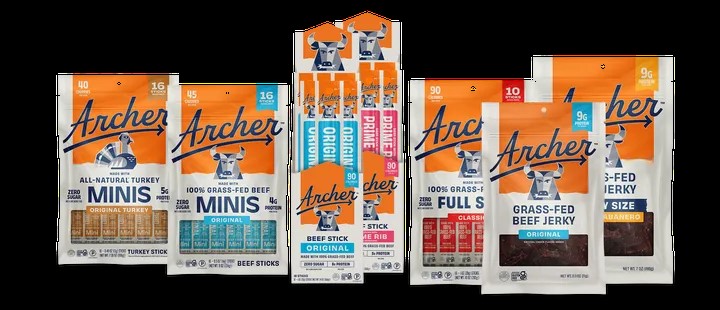 Archer 的肉类零食色彩鲜艳，十分抢眼。（Beachwood Creative）